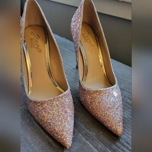 NEW Jewel Badgley Mischka Azalea Rose Gold Glitter Pumps